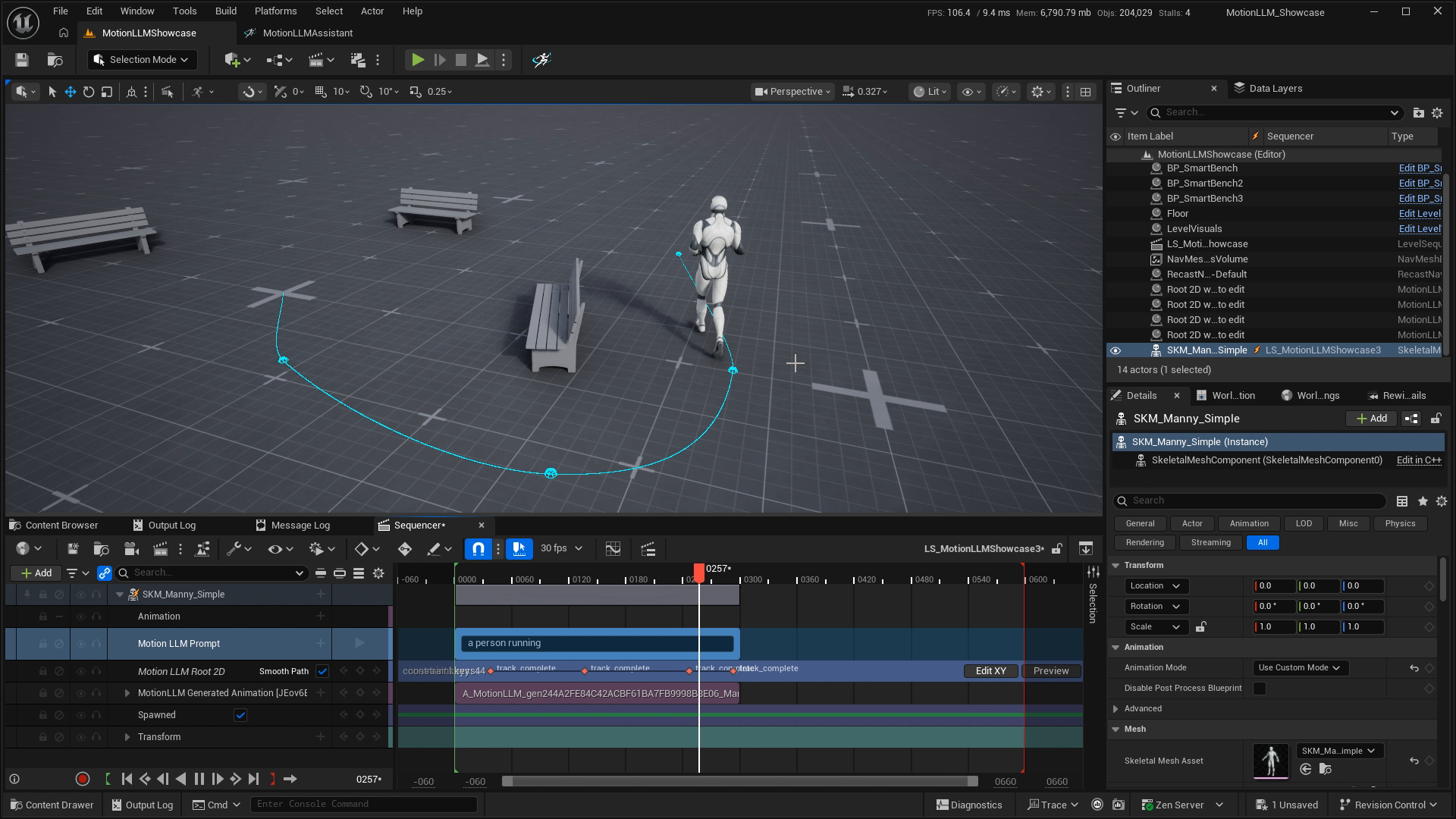 Curved cyan trajectory around authored waypoints with Smooth Path enabled on the Root 2D track