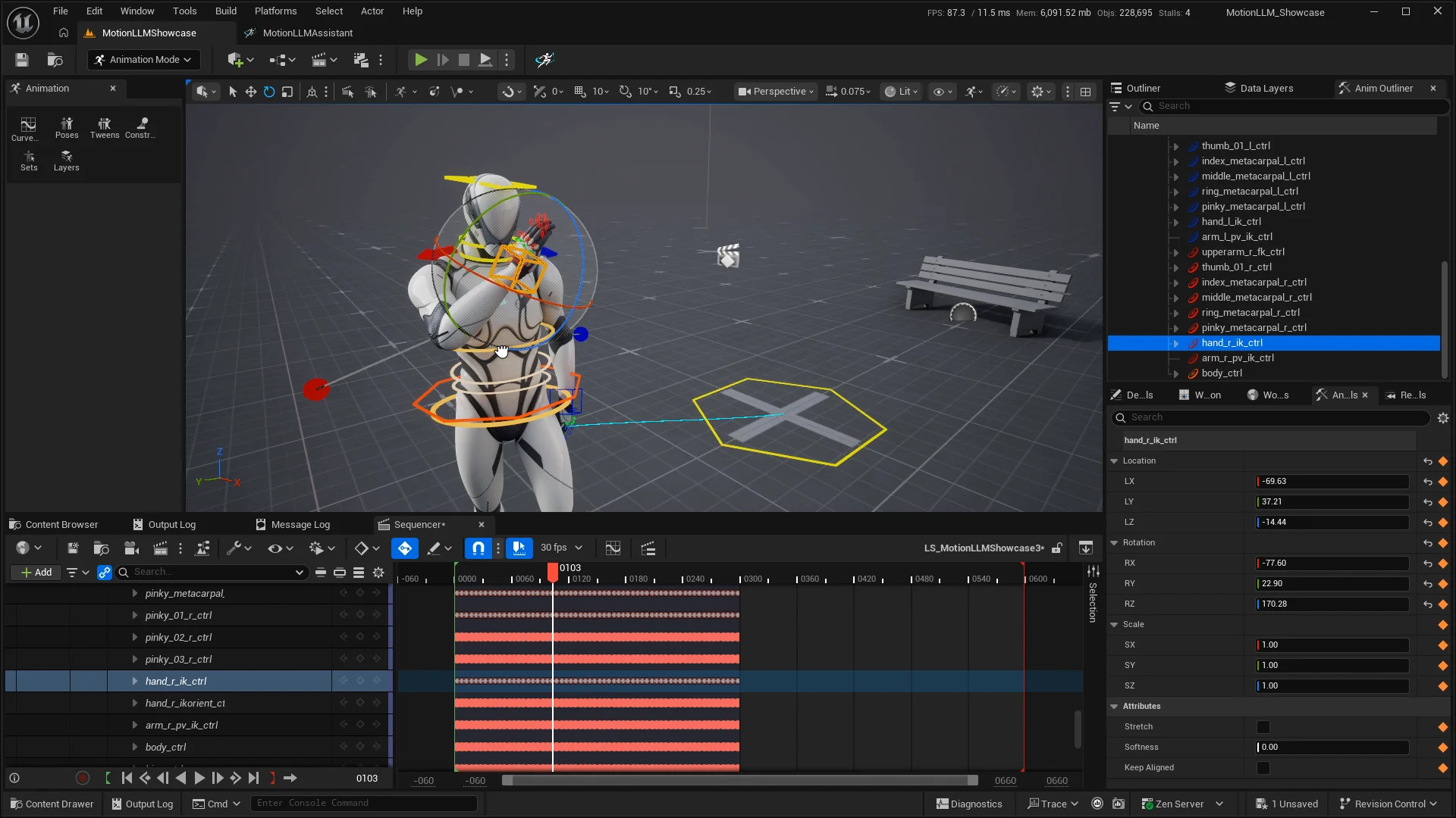 Control Rig handles and animation tracks in Unreal Engine